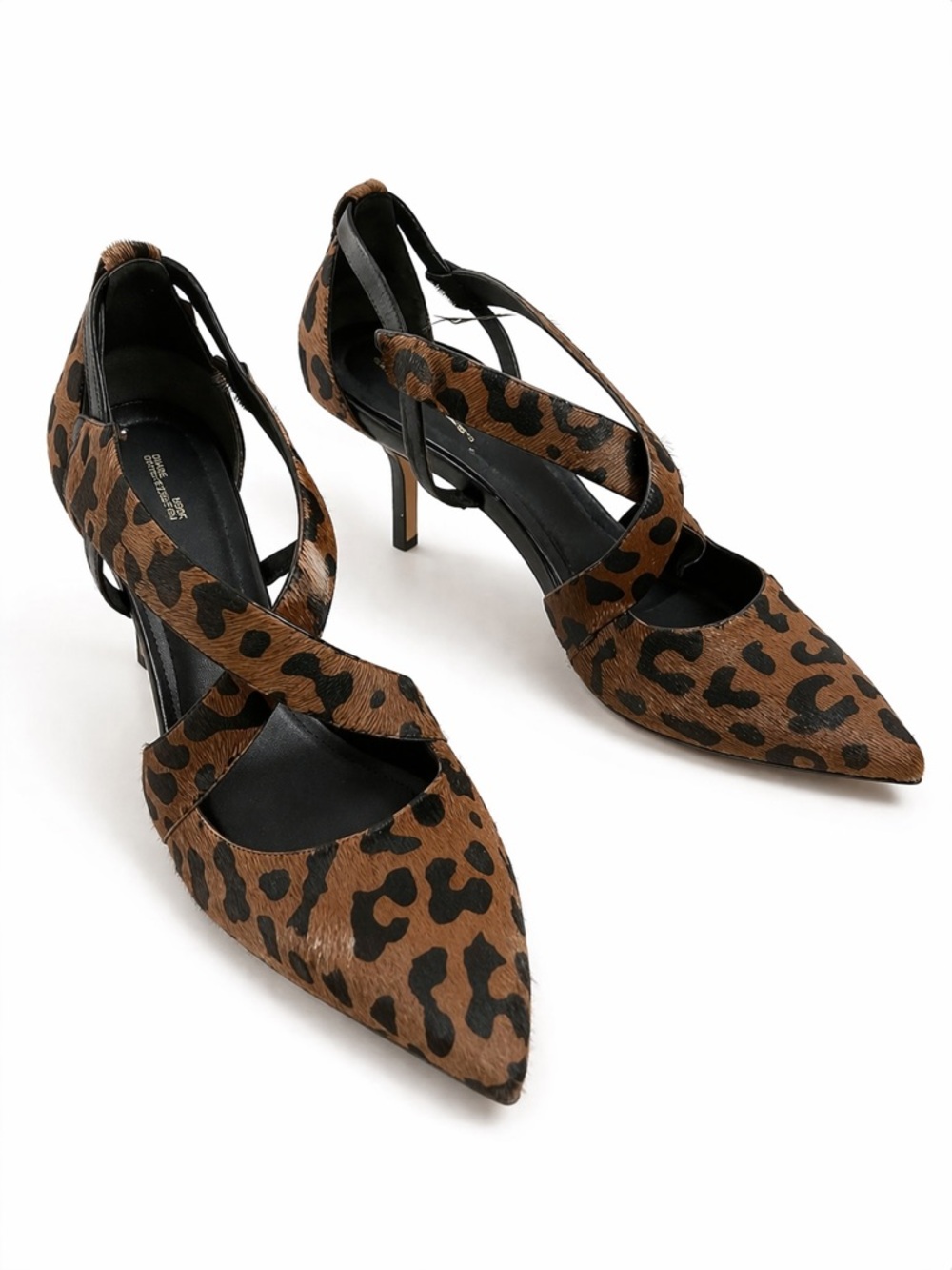 Diane von Furstenberg Martina Leopard Calf Hair Cross Strap Heels Size 9.5
